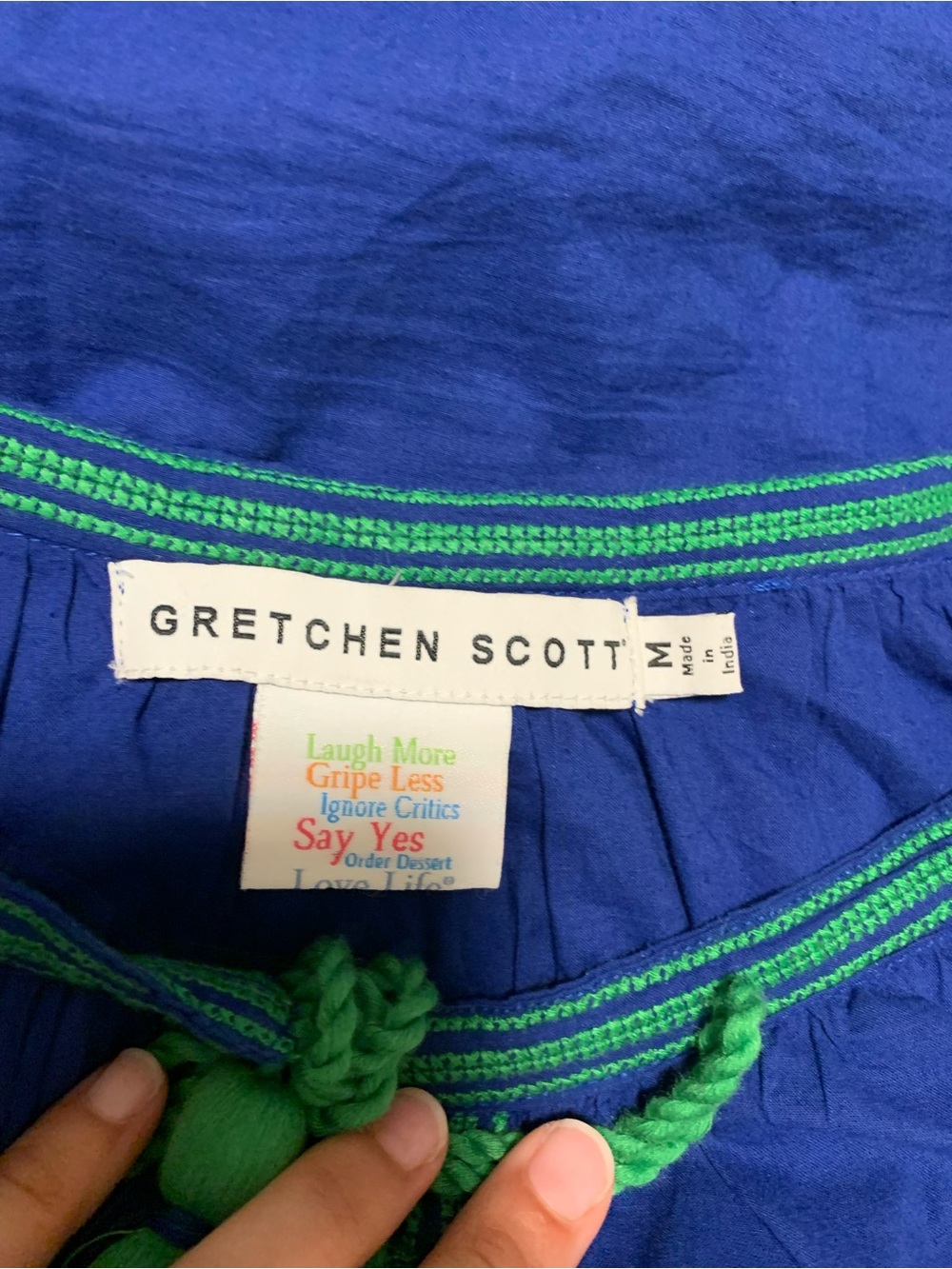 Gretchen Scott Designs Cobalt Blue Dress with Green Embroidery - Picture 6 of 10